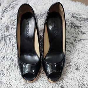 Jimmy Choo Glossy Black Peep Toe Heels